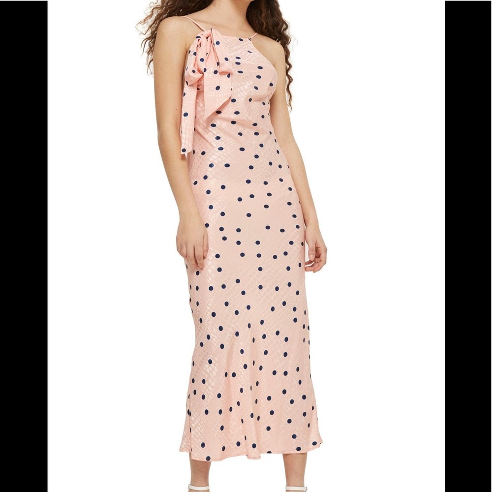 Topshop Pink Polka Dot Satiny Maxi/Midi  Dress